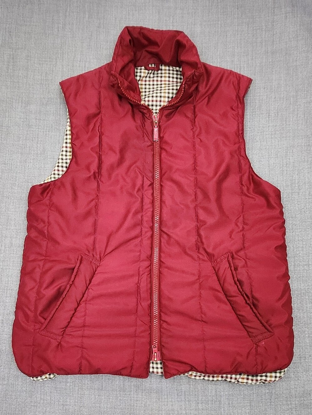 Barbour Red Quilted Styledouble  Zip Up Outdoor Vest. Small.